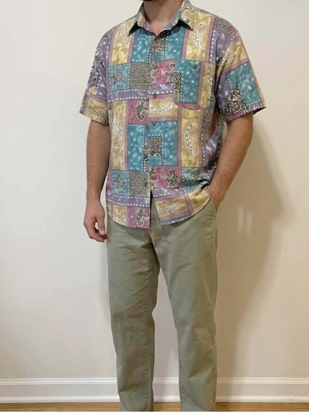VTG Burma Bibas 60 Singles Cotton Lawn Abstract Patchwork Shirt - M 0460